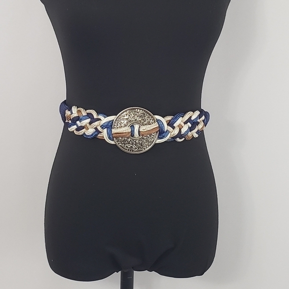 Vintage Accessories - Vintage 80s Made in Taiwan Blue and White Belt size Small/Medium Retro